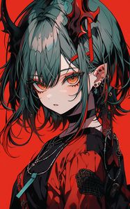 Preview wallpaper girl, jewelry, piercing, anime, red