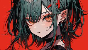 Preview wallpaper girl, jewelry, piercing, anime, red