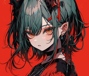 Preview wallpaper girl, jewelry, piercing, anime, red