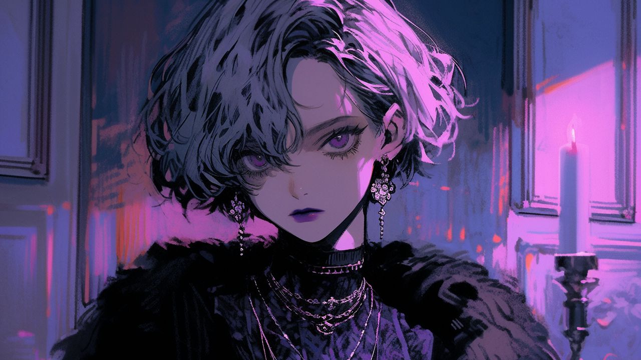 Wallpaper girl, jewelry, purple, anime