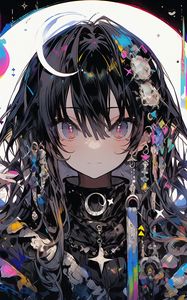 Preview wallpaper girl, jewelry, stars, moon, anime