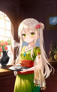 Preview wallpaper girl, jewelry, teapot, anime