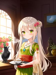 Preview wallpaper girl, jewelry, teapot, anime