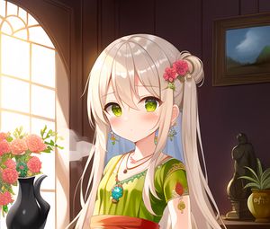 Preview wallpaper girl, jewelry, teapot, anime