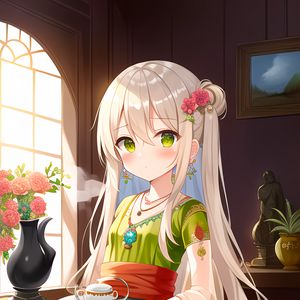 Preview wallpaper girl, jewelry, teapot, anime