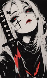 Preview wallpaper girl, katana, cross, art, anime