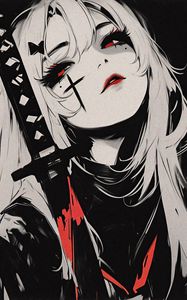 Preview wallpaper girl, katana, cross, art, anime