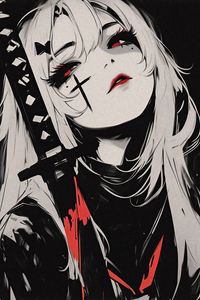 Preview wallpaper girl, katana, cross, art, anime