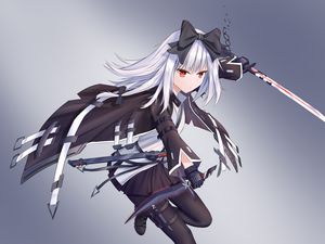 Preview wallpaper girl, katana, jump, anime, art