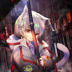 Preview wallpaper girl, katana, sword, ninja, anime