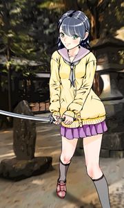 Preview wallpaper girl, katana, sword, anime, art