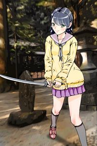 Preview wallpaper girl, katana, sword, anime, art