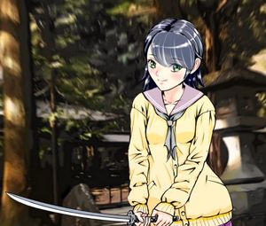 Preview wallpaper girl, katana, sword, anime, art