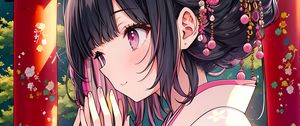 Preview wallpaper girl, kimono, anime, art, pink