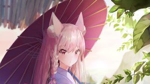 Preview wallpaper girl, kimono, anime, outfit, umbrella, art