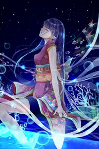 Preview wallpaper girl, kimono, anime, art, blue