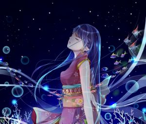 Preview wallpaper girl, kimono, anime, art, blue