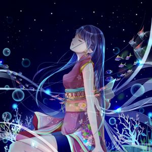 Preview wallpaper girl, kimono, anime, art, blue