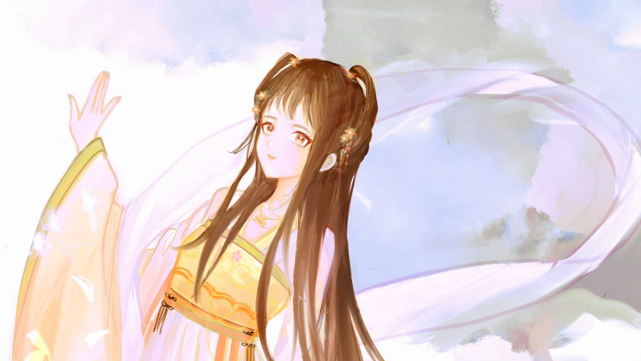 Wallpaper girl, kimono, anime, art, purple