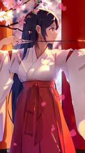 Preview wallpaper girl, kimono, arrow, flowers, anime