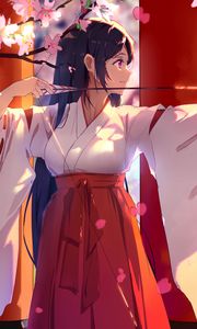 Preview wallpaper girl, kimono, arrow, flowers, anime