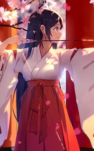 Preview wallpaper girl, kimono, arrow, flowers, anime