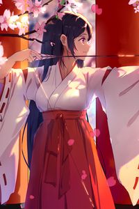 Preview wallpaper girl, kimono, arrow, flowers, anime