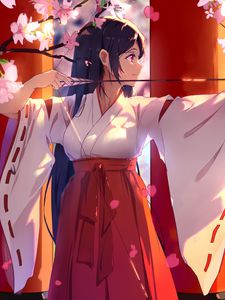 Preview wallpaper girl, kimono, arrow, flowers, anime