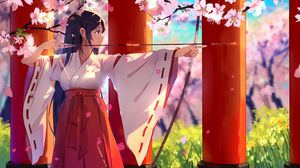 Preview wallpaper girl, kimono, arrow, flowers, anime