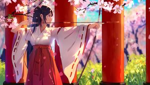 Preview wallpaper girl, kimono, arrow, flowers, anime