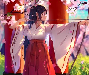 Preview wallpaper girl, kimono, arrow, flowers, anime