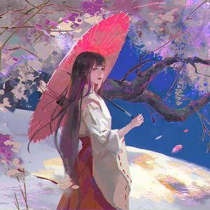 Preview wallpaper girl, kimono, arrows, umbrella, japan, art