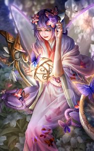 Preview wallpaper girl, kimono, ball, magic, anime, art