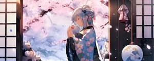 Preview wallpaper girl, kimono, ball, sakura, anime