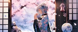 Preview wallpaper girl, kimono, ball, sakura, anime