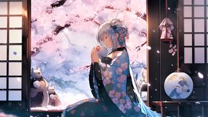 Preview wallpaper girl, kimono, ball, sakura, anime