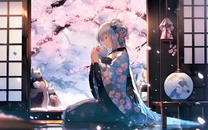 Preview wallpaper girl, kimono, ball, sakura, anime