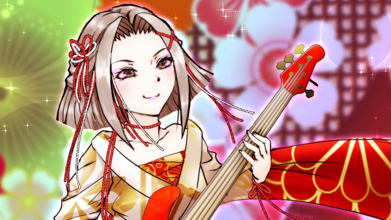 Wallpaper girl, kimono, bass guitar, guitar, anime