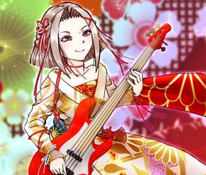 Preview wallpaper girl, kimono, bass guitar, guitar, anime
