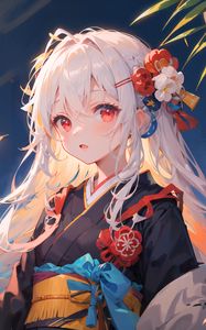 Preview wallpaper girl, kimono, blonde, flowers, hairpin, anime