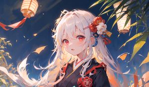 Preview wallpaper girl, kimono, blonde, flowers, hairpin, anime