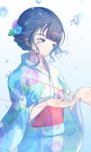 Preview wallpaper girl, kimono, blue, anime, art