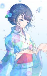 Preview wallpaper girl, kimono, blue, anime, art