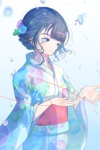 Preview wallpaper girl, kimono, blue, anime, art