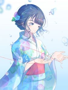 Preview wallpaper girl, kimono, blue, anime, art