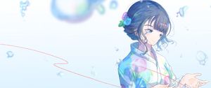 Preview wallpaper girl, kimono, blue, anime, art