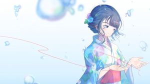 Preview wallpaper girl, kimono, blue, anime, art
