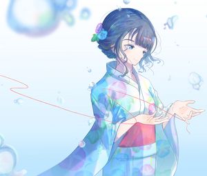 Preview wallpaper girl, kimono, blue, anime, art