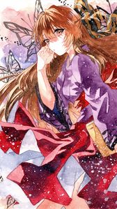 Preview wallpaper girl, kimono, butterflies, anime, art