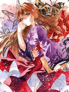 Preview wallpaper girl, kimono, butterflies, anime, art
